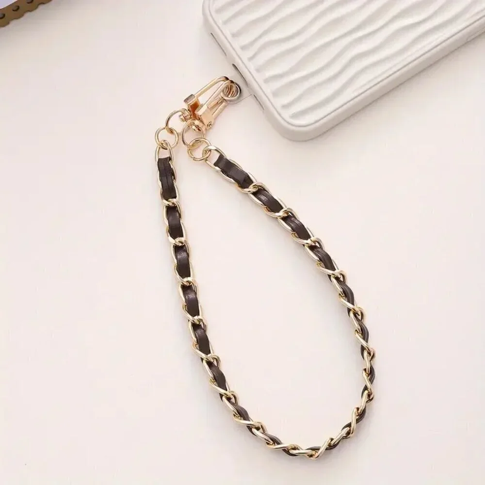 PU Leather Chain Short Mobile Phone Lanyard With Transparent Card